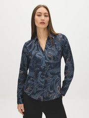 Paisley Print Satin-Like V-Neck Blouse