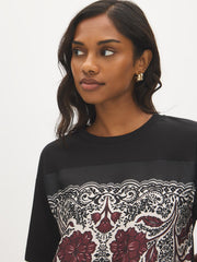 Scarf Print Short Sleeve Jersey Top