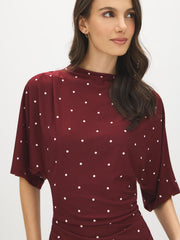 Polka Dot Funnel Neck Kimono Sleeve Top