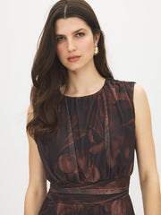 Floral Print Mesh Belted Dress