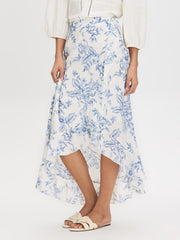 Floral Ruffle High-Low Midi Skirt