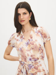 Floral Print Textured Chiffon Midi Dress