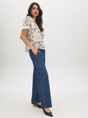 Smocked Floral Print Blouse