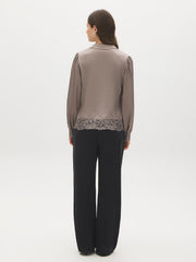 Lace Hem Satin-Like Blouse