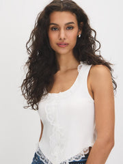 Cotton-Blend Lace Trim Corset Tank