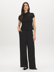 Mesh Yoke Open Collar Top
