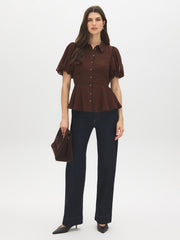 Textured Peplum Short Sleeve Blouse