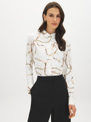 Chain Print Button-Up Blouse