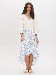 Floral Ruffle High-Low Midi Skirt
