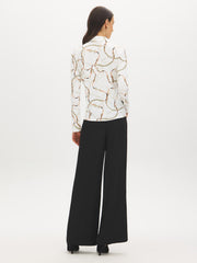 Chain Print Button-Up Blouse