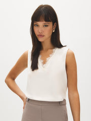 Sleeveless Lace Trim V-Neck Top