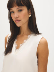 Sleeveless Lace Trim V-Neck Top