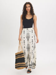 Border Print Wide-Leg Pants