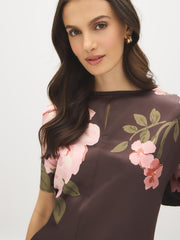 Floral Satin-Front Dolman Sleeve Top