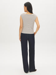 Double Layer Striped Boat Neck Top