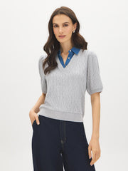Denim Collar Jacquard Sweater