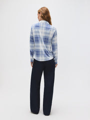 Plaid Johnny Collar Button-Front Blouse