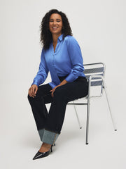 Johnny Collar Satin-Like Blouse
