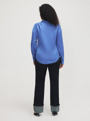 Johnny Collar Satin-Like Blouse