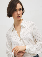 Polka Dot Split Collar Satin Blouse