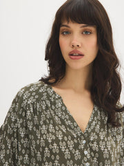 Geo Print Split-Neck Blouse