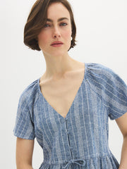 Linen-Blend Striped Peplum Blouse