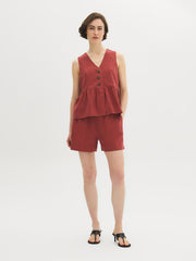 Linen-Blend Peplum Top