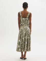 Floral Linen-Blend Panel Skirt