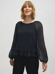 Geo Print Ruffle Hem Blouse