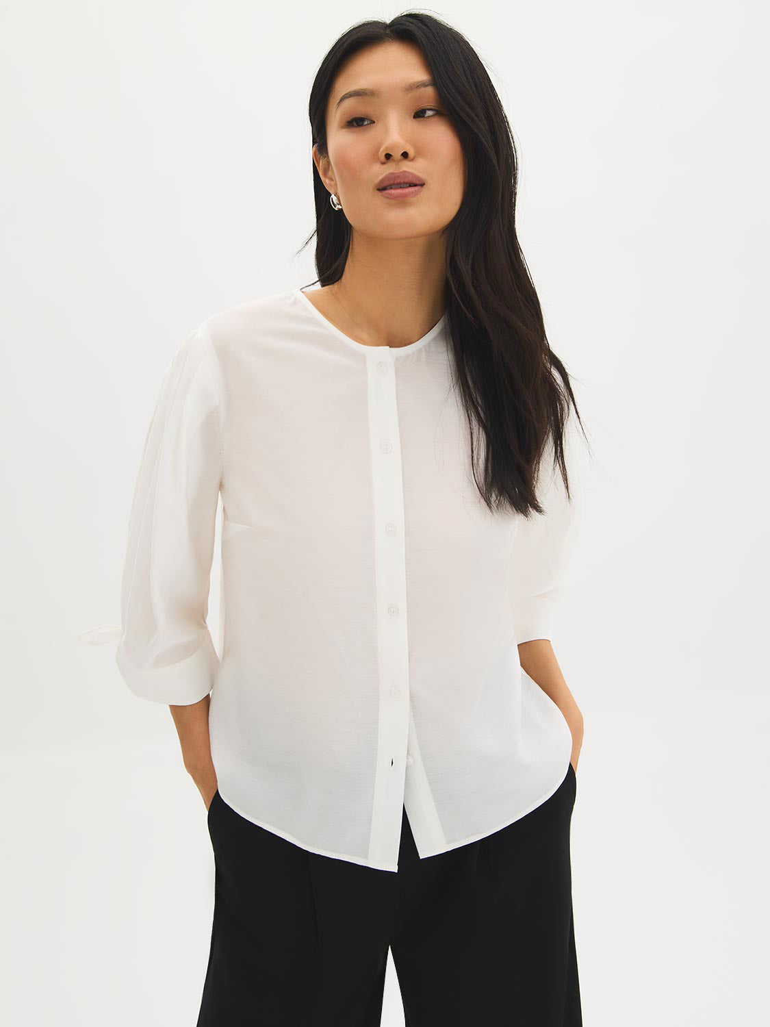 Silk-Like Tie-Cuff Blouse