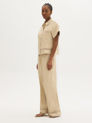 Crochet Hem Button-Front Blouse
