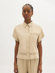 Crochet Hem Button-Front Blouse