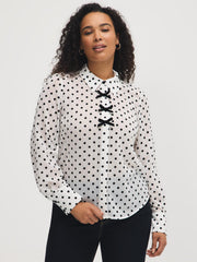 Velour Bow Detail Chiffon Blouse