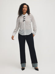 Velour Bow Detail Chiffon Blouse