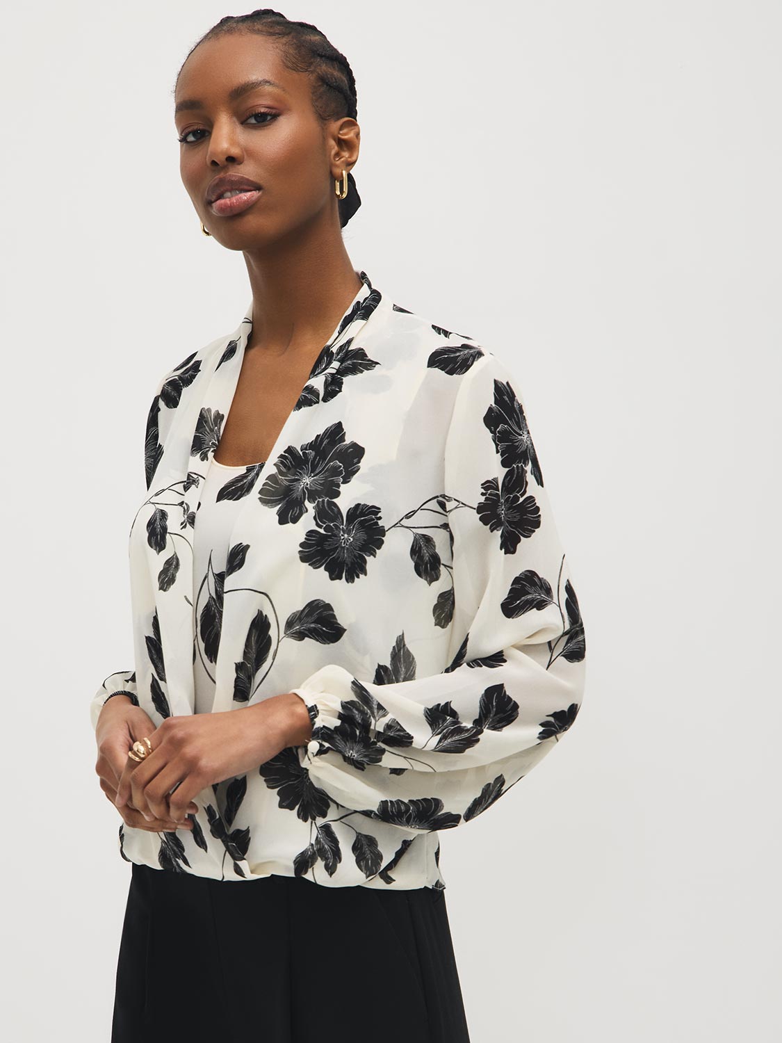 Floral Chiffon Blouson Wrap Blouse