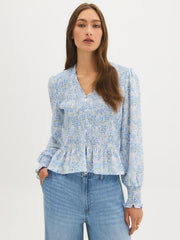 Floral Smocked Chiffon Blouse