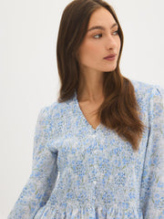 Floral Smocked Chiffon Blouse