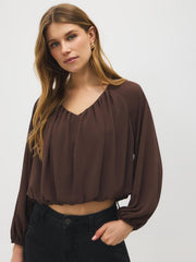 V-Neck Pleated Chiffon Top