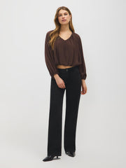 V-Neck Pleated Chiffon Top