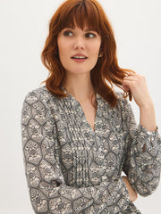 Printed Pintuck Blouse