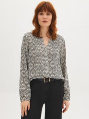 Printed Pintuck Blouse