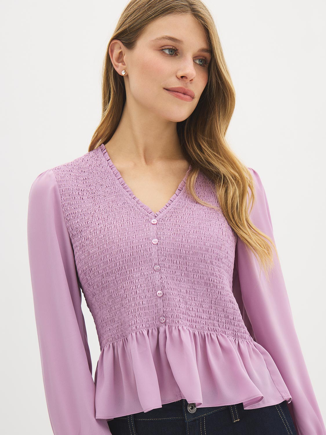 Smocked Chiffon Blouse