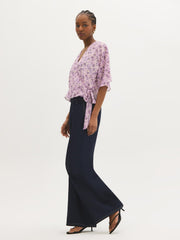 Floral Chiffon Wrap-Front Blouse