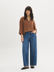 3/4 Sleeve Split-Neck Blouse