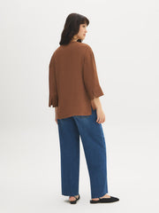 3/4 Sleeve Split-Neck Blouse