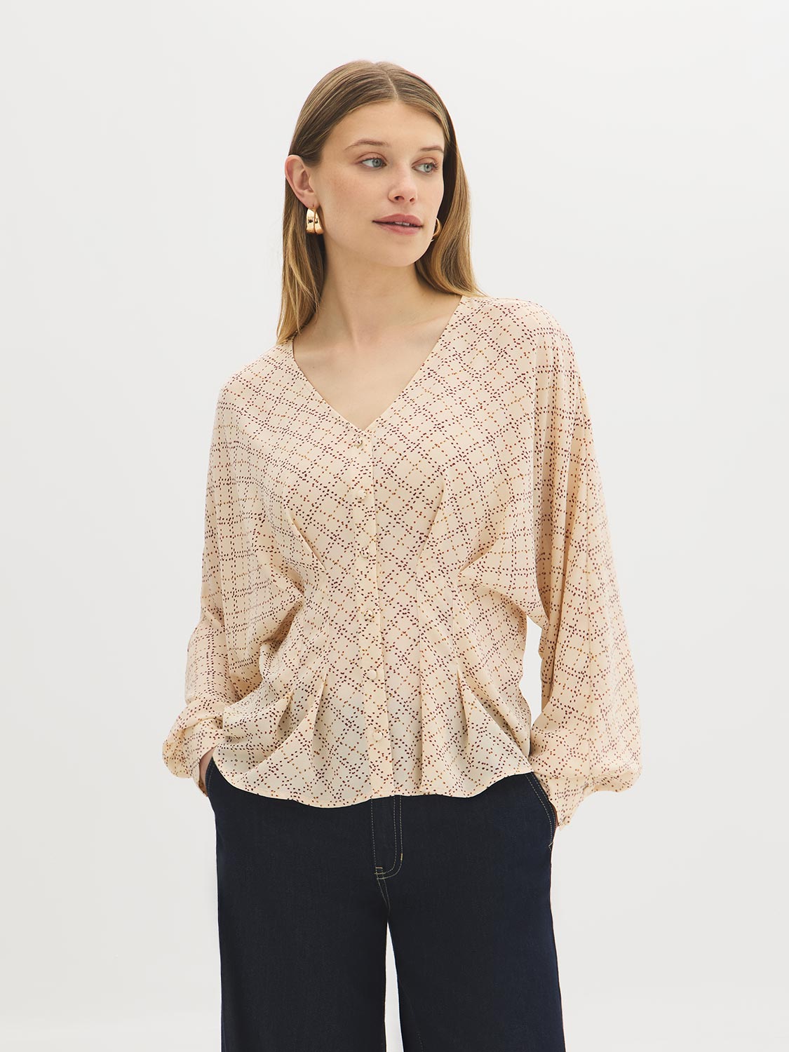 Printed Chiffon Batwing Blouse