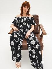 Floral Off-The-Shoulder Crinkle Top