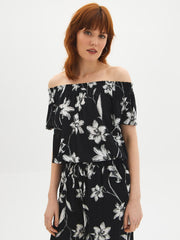 Floral Off-The-Shoulder Crinkle Top