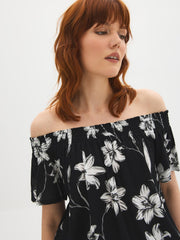 Floral Off-The-Shoulder Crinkle Top