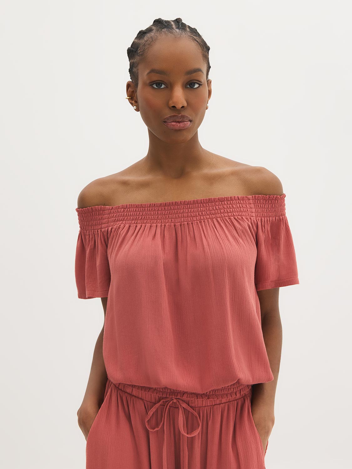 Off-The-Shoulder Crinkle Top